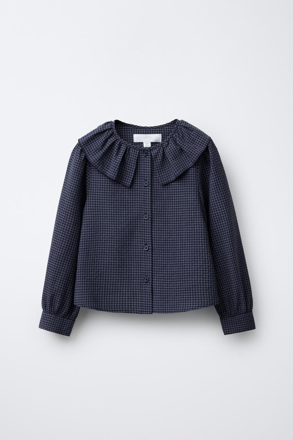 ZARA РУБАШКА С ВОЛАНАМИ В КЛЕТКУ ВИШИ, СИНИЙ
