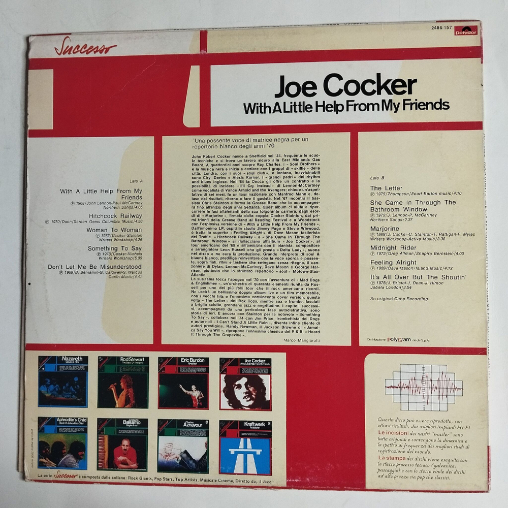 Винтажная виниловая пластинка LP Joe Cocker With A Little Help From My Friends (Italy 1980)