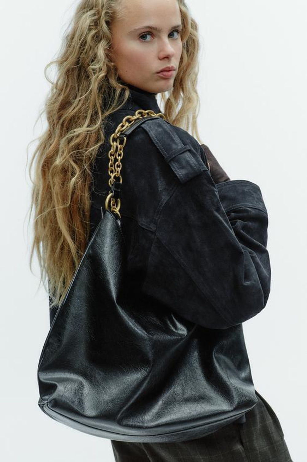 ZARA БОЛЬШАЯ СУМКА-МЕШОК, ЧЕРНЫЙ