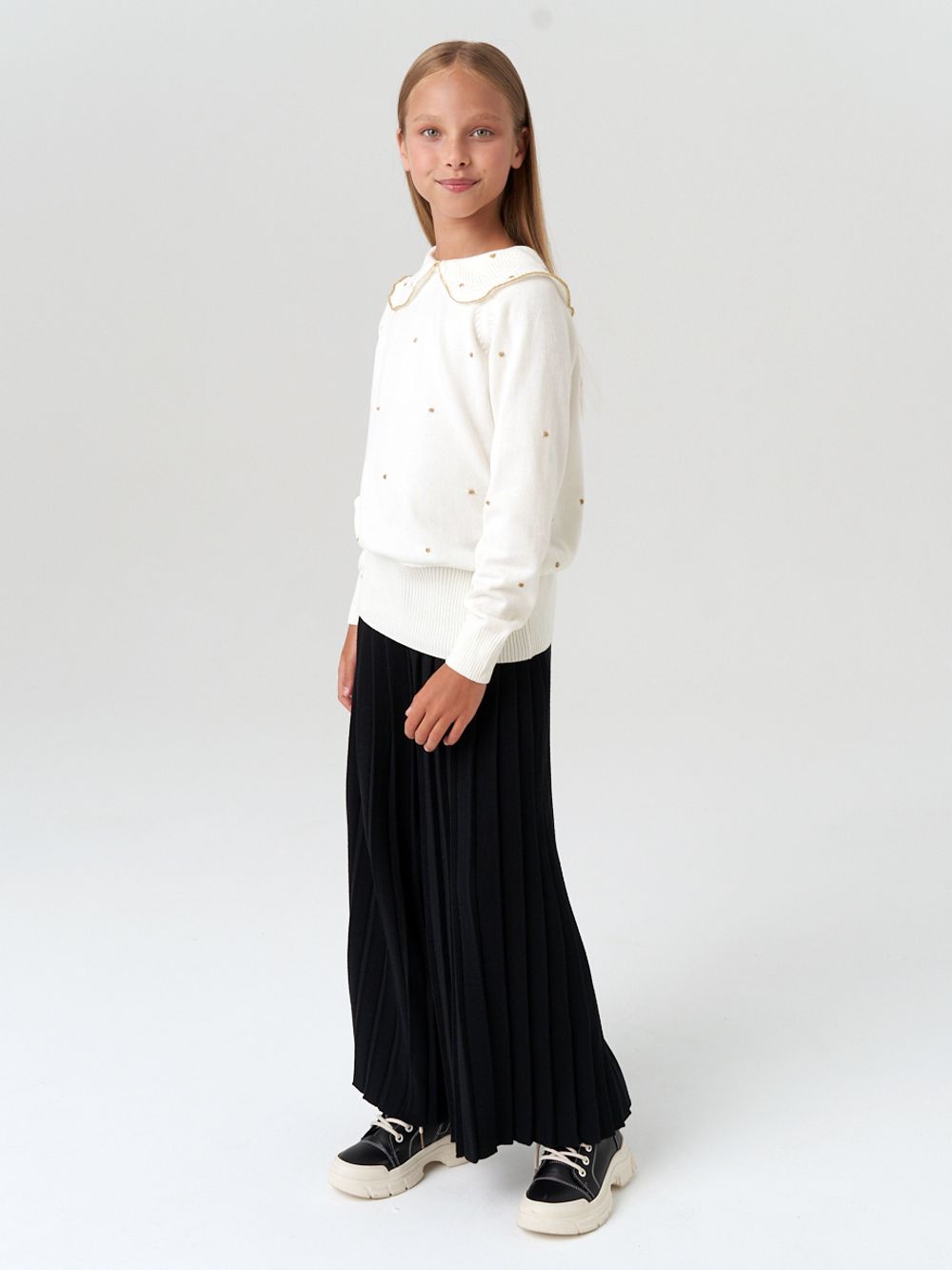 Джемпер для девочки с длинным рукавом AT977-1 молочный