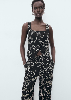 Брюки из смесового льна с цветочным принтом