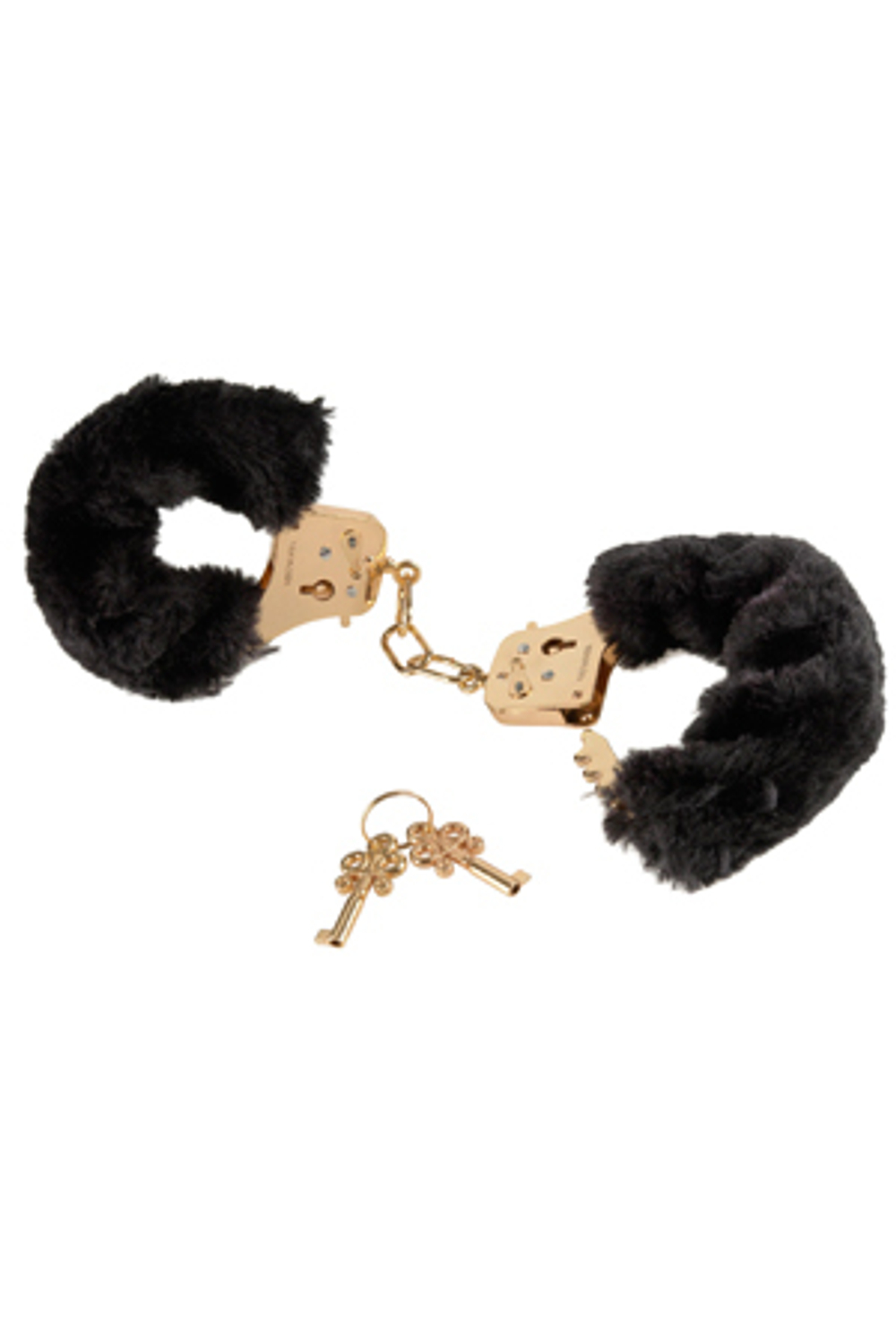 Наручники Deluxe Furry Cuffs золотые с черным мехом