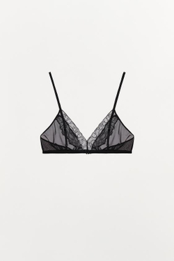 ZARA БРАЛЕТТ ИЗ СЕТЧАТОЙ ТКАНИ С КРУЖЕВОМ, ЧЕРНЫЙ