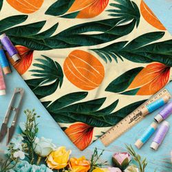 Ткань барби  крупные оранжевые листья