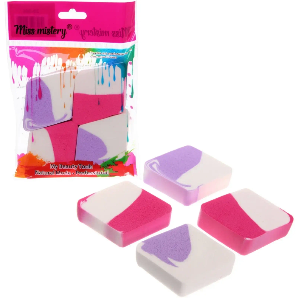 Спонжи для макияжа 4шт «ЭФФЕКТО», микс два цвета розовый и фиолетовый, 4см