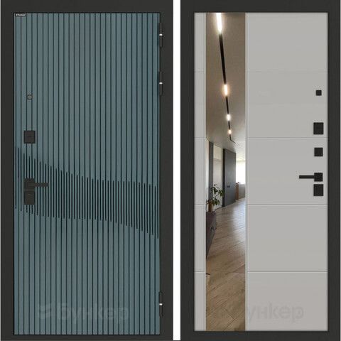 Входная металлическая дверь с зеркалом Бункер B-13 Веллюто верде / зеркало Макси ФЛЗ - 649 Серый софт