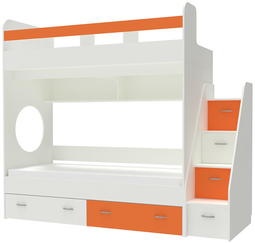 Двухъярусная кровать КарИВи Юниор 1 90х200 Белый  Оранжевый, Белый