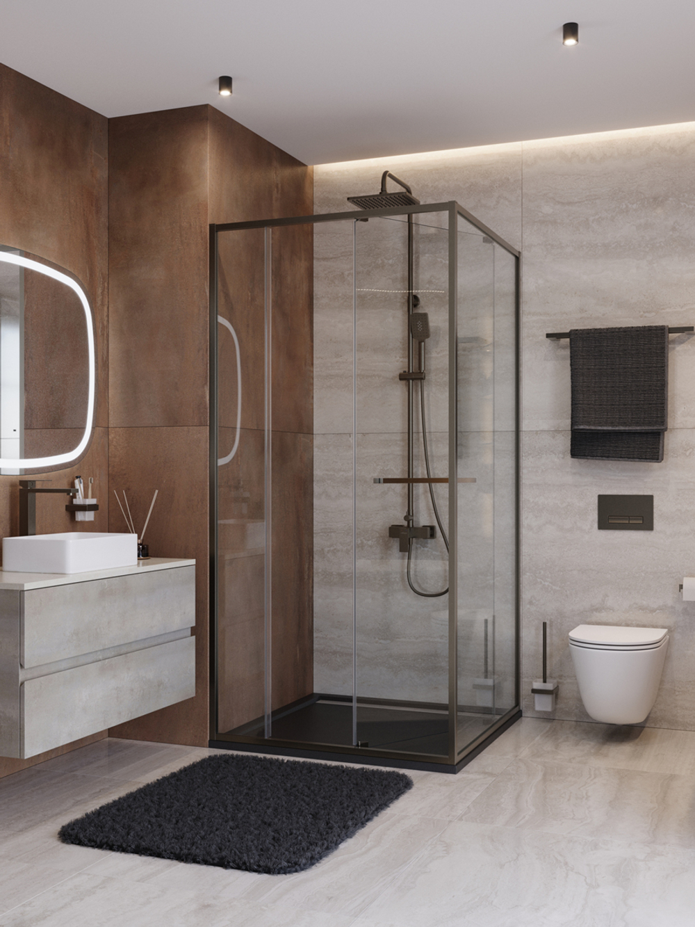 Душевой уголок Cezares LUX-A-FS-11-100-C-GM, 100х100х195, профиль оружейная сталь, стекло прозрачное