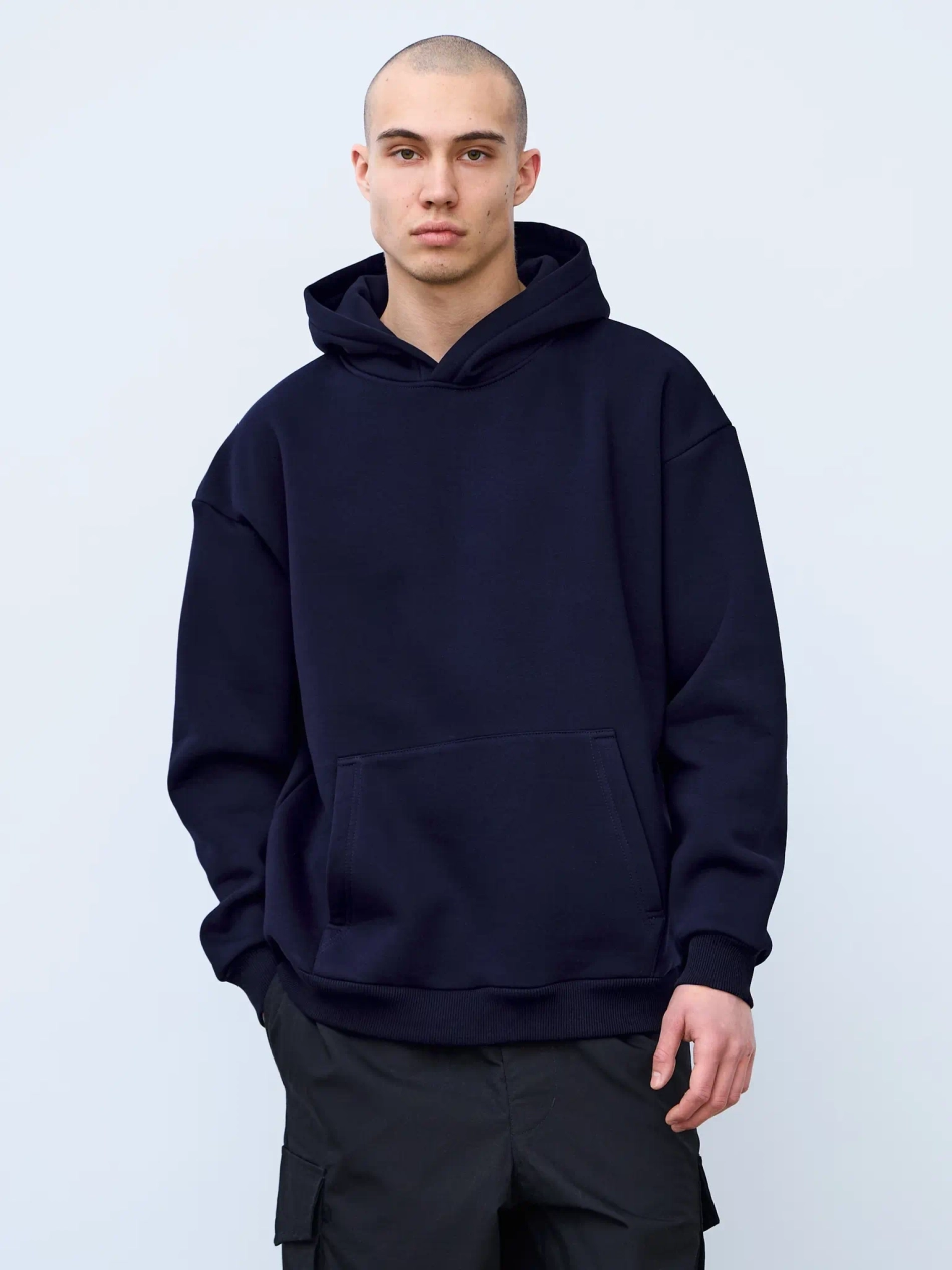 Худи оверсайз с начесом (темно - синий)