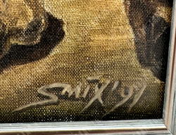 Серебряков М. Н. Участие. Холст, масло. Россия, 1991 г. Оформлено в раму. 30 х 40 см.