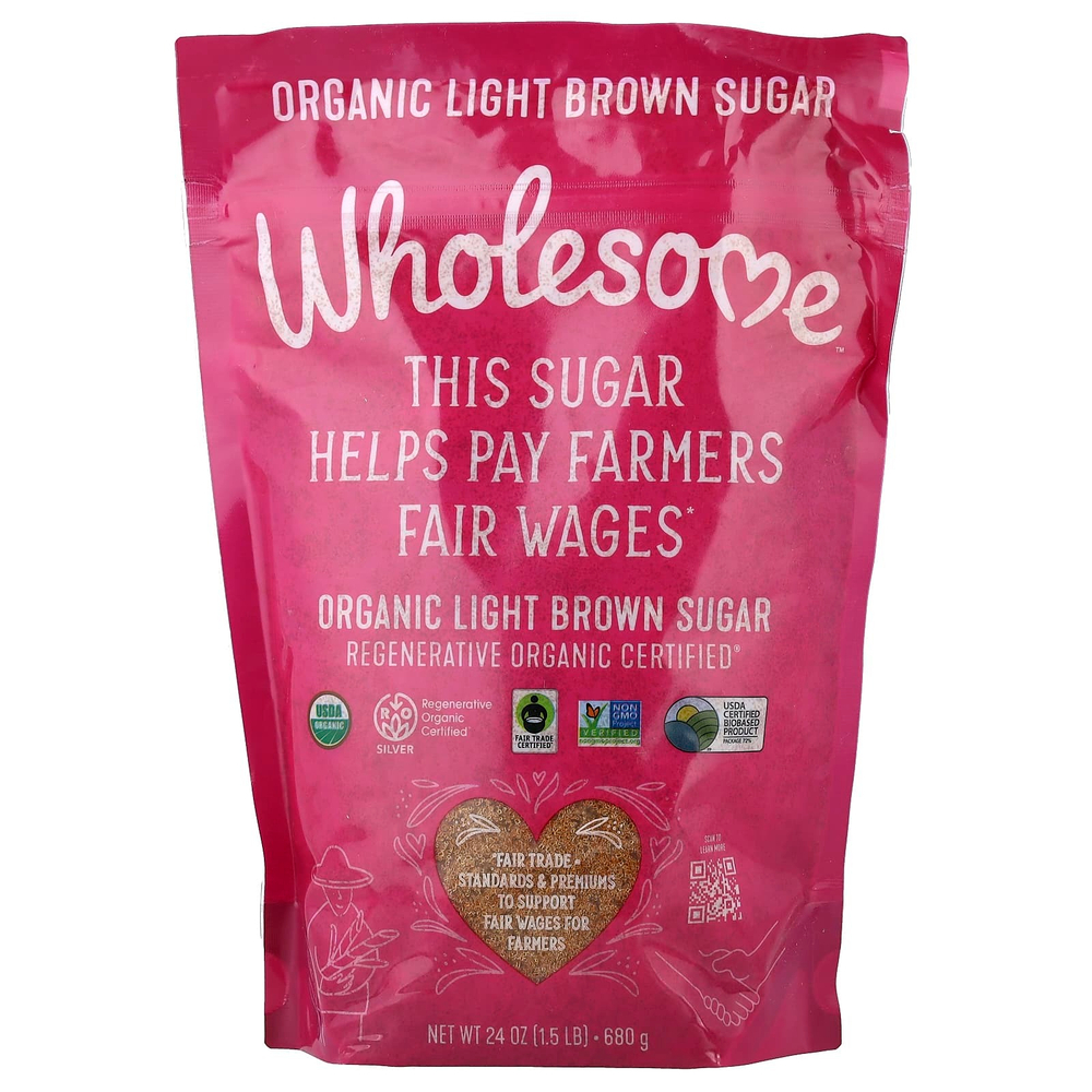 Wholesome Sweeteners, органический светлый коричневый сахар, 680 г (24 унции)