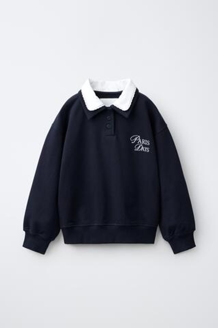 ZARA ТОЛСТОВКА С ДВОЙНЫМ ВОРОТНИКОМ, МОРСКОЙ ТЕМНО-СИНИЙ
