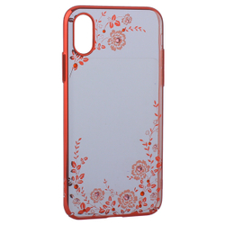 Чехол-накладка KINGXBAR для iPhone XS/ X (5.8&quot;) пластик со стразами Swarovski 49F (розовые цветы) красный