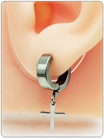 Клипса ( без прокола) "Крестик" (15х10мм) Медицинская сталь.