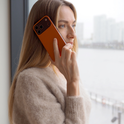 Чехол-накладка для iPhone 17 Pro - кожа козы, оранжевый