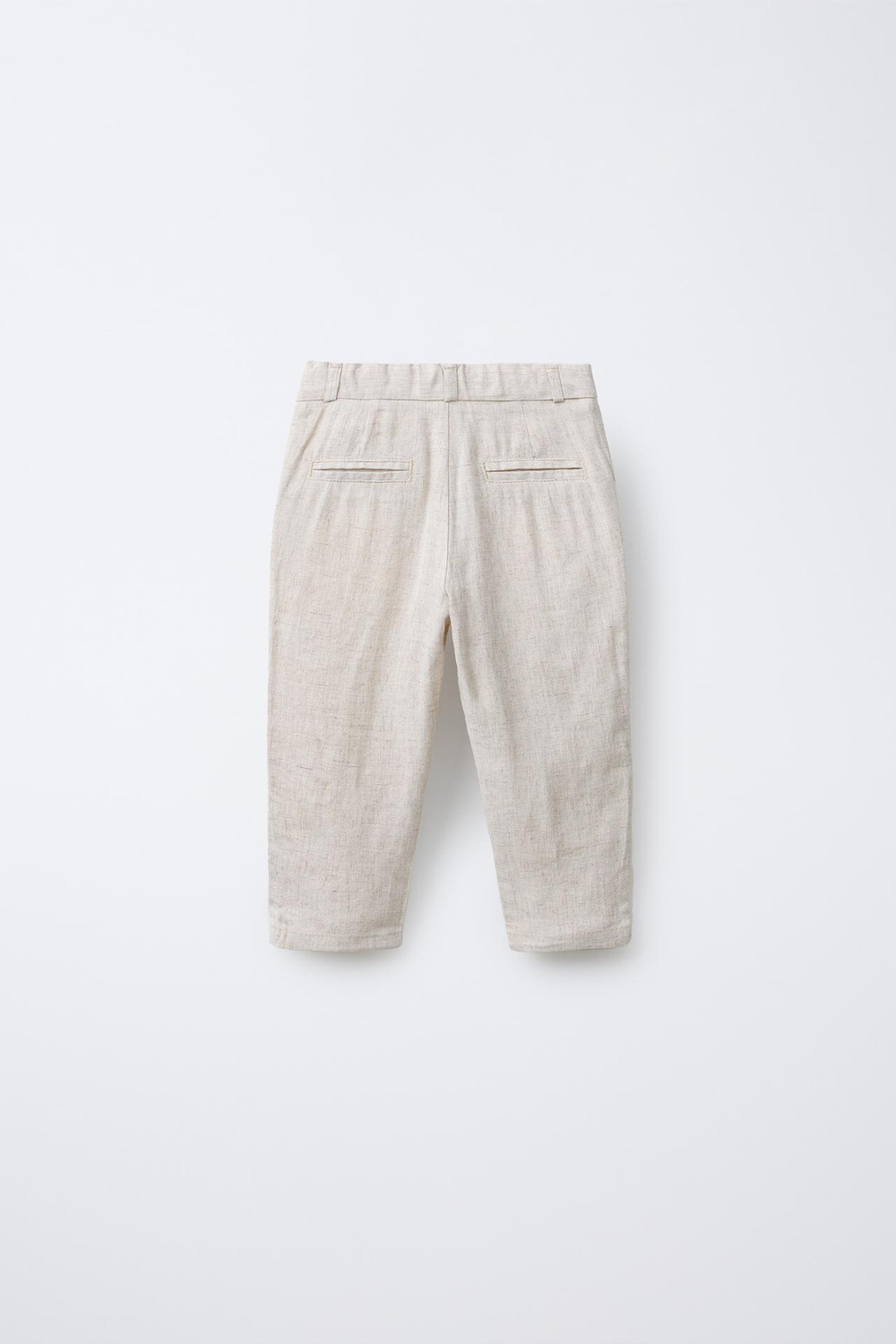 ZARA КОСТЮМНЫЕ БРЮКИ ИЗ СМЕСОВОГО ЛЬНА, СВЕТЛО-БЕЖЕВЫЙ