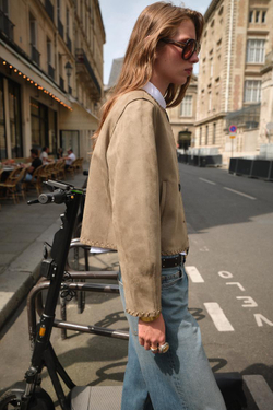 ZARA КУРТКА ИЗ ИСКУССТВЕННОЙ ЗАМШИ С ПЛЕТЕНОЙ ОТДЕЛКОЙ, РЫЖЕВАТО-КОРИЧНЕВЫЙ