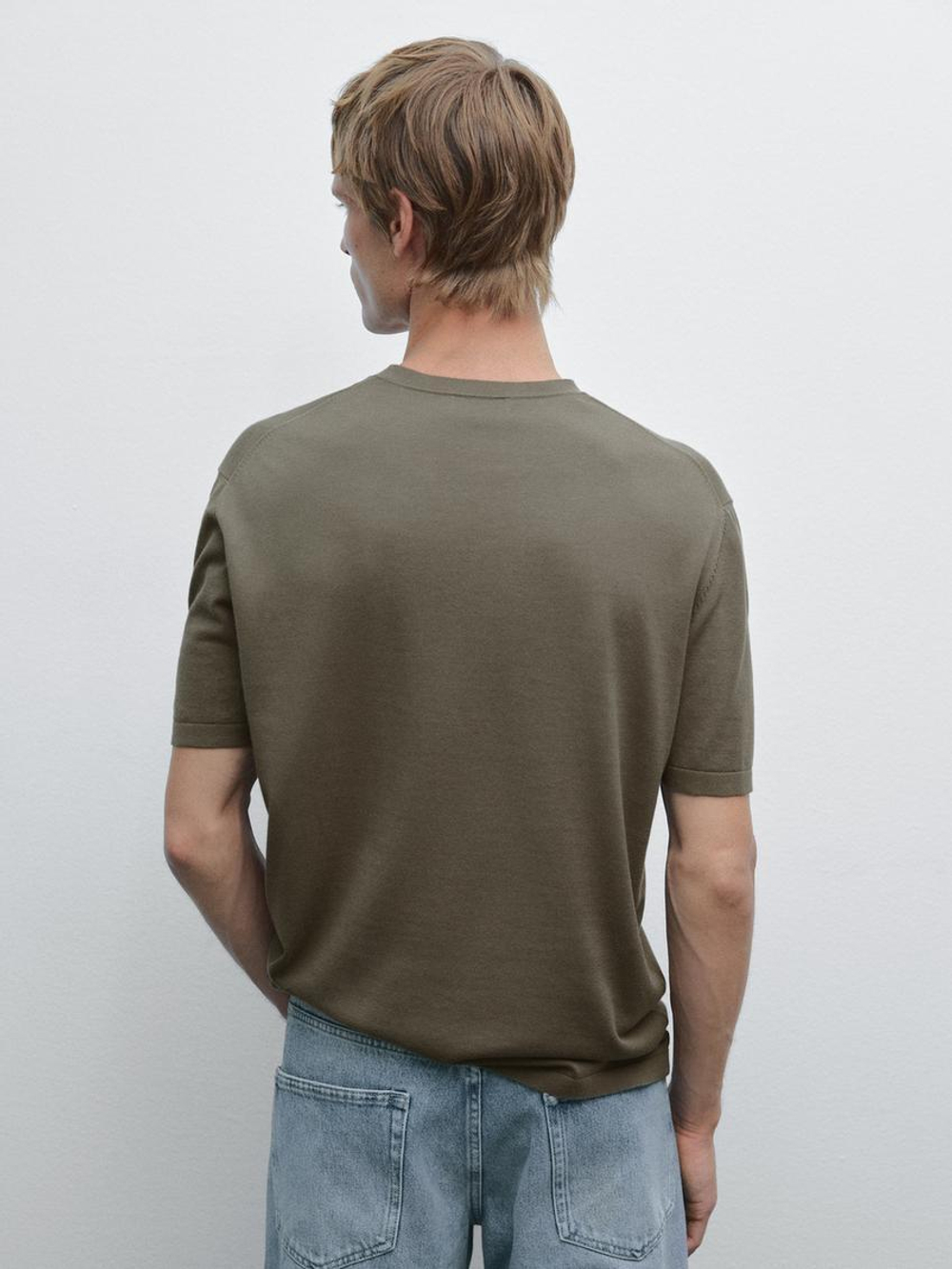 Massimo Dutti Хлопковая футболка с коротким рукавом, хаки