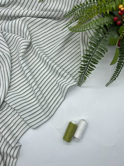 Смесовый лен зеленая полоска