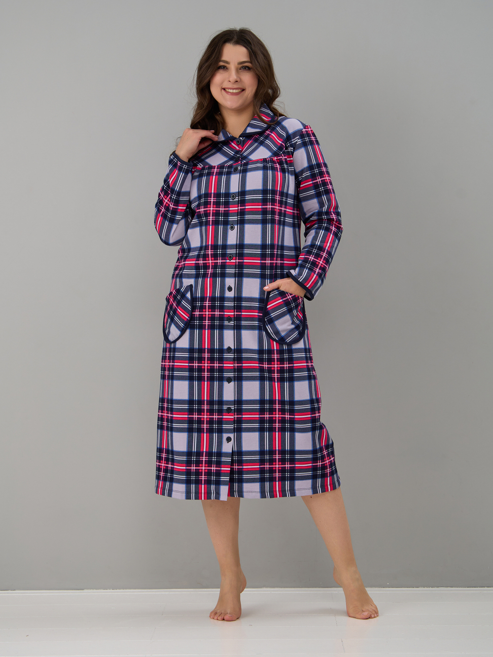 Халат Х-138/клеткасерая-малина