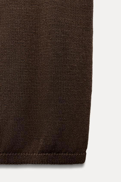 ZARA ОДНОТОННЫЙ ТРИКОТАЖНЫЙ ТОП БЕЗ РУКАВОВ, ШОКОЛАДНЫЙ