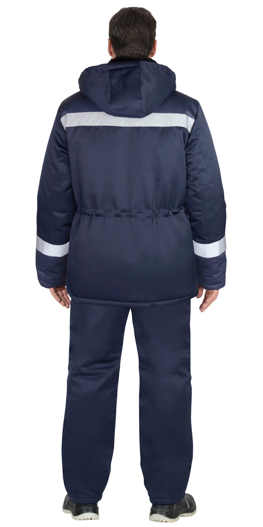 Куртка СИРИУС-БРИГАДИР зимняя, мех. ворот, капюшон, тёмно-синяя с СОП (утеплитель 600 гр)