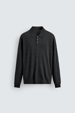 ZARA ШЕРСТЯНОЕ ПОЛО, АНТРАЦИТОВО-СЕРЫЙ