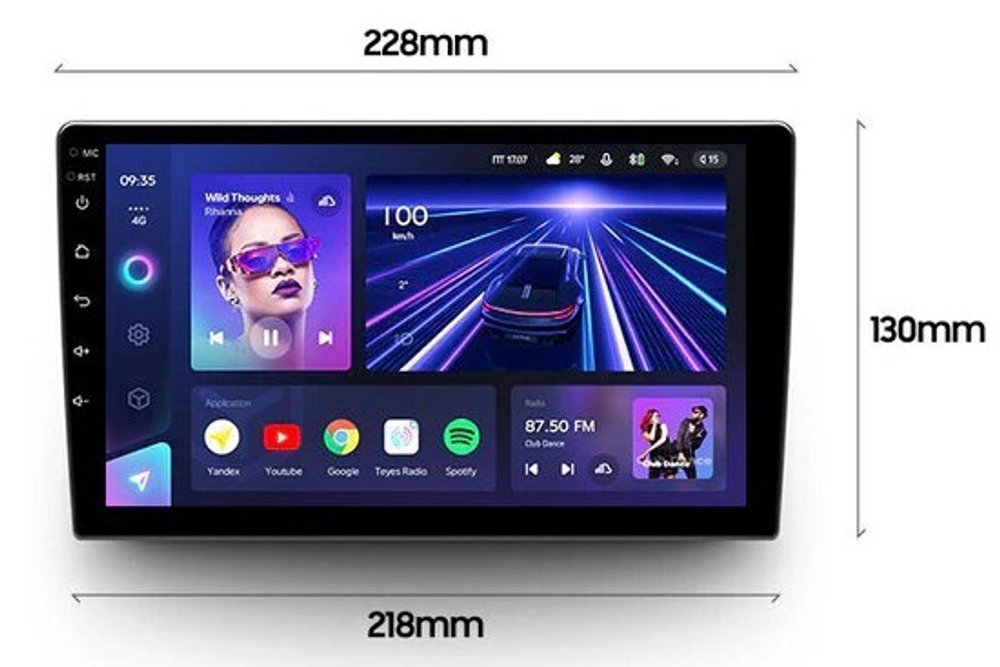 1DIN магнитола без рамки (экран 9") - Teyes CC3 Android 10, ТОП процессор, 4/32 Гб, CarPlay, SIM-слот