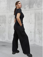 21331 Брюки-палаццо внизу с утяжкой флисовые черные (52)