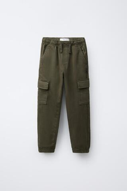 ZARA МЯГКИЕ БРЮКИ-КАРГО, ТЕМНЫЙ ХАКИ