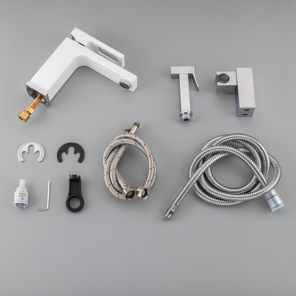 Смеситель для раковины 35к G1017-1 GAPPO литой, с гигиенической лейкой, БЕЛЫЙ-хром