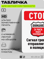 Табличка для частной территории "Стоп, сигнал тревоги", на дом, для участка, организаций и частных территорий, предупреждающая, 40х30 см, Silver Plane x Айдентика Технолоджи
