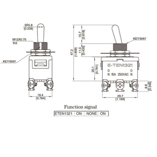 E-TEN1321 Тумблерный переключатель ON-OFF 6pin 15A (1 шт.)