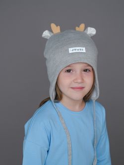Шапка зимняя вязаная (Жемчужно-пепельный) Олененок