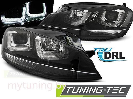 Передние фары u-type black with black line VW Golf MK7
