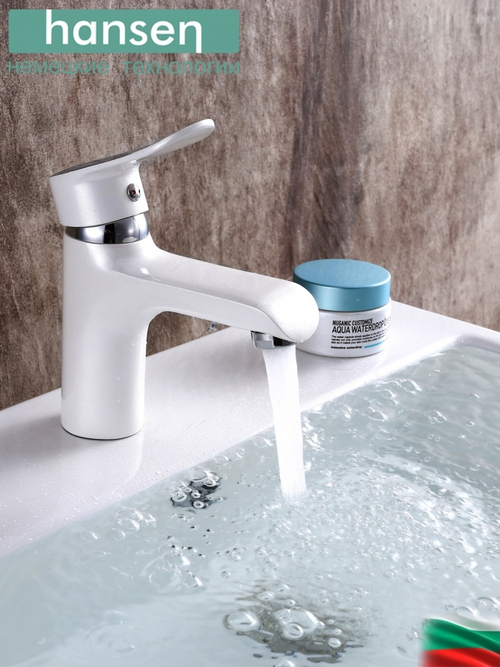 10003-F Смеситель для умывальника (БЕЛЫЙ) HANSEN  (10/1шт)