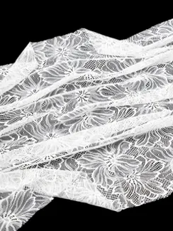 Кружевное эластичное полотно (сетка), цветы, белый