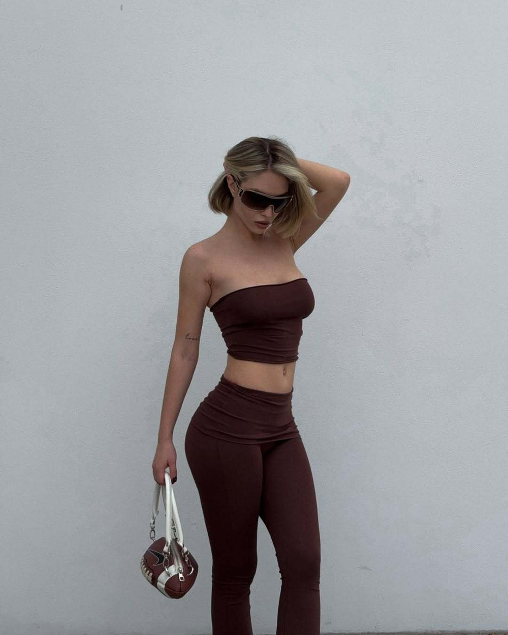chocolate flared trousers