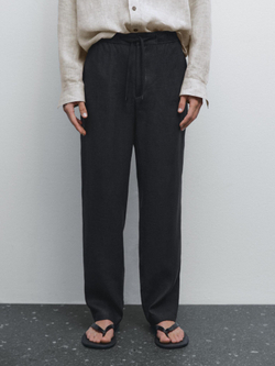 Massimo Dutti Брюки-джоггеры из 100% льна, черный