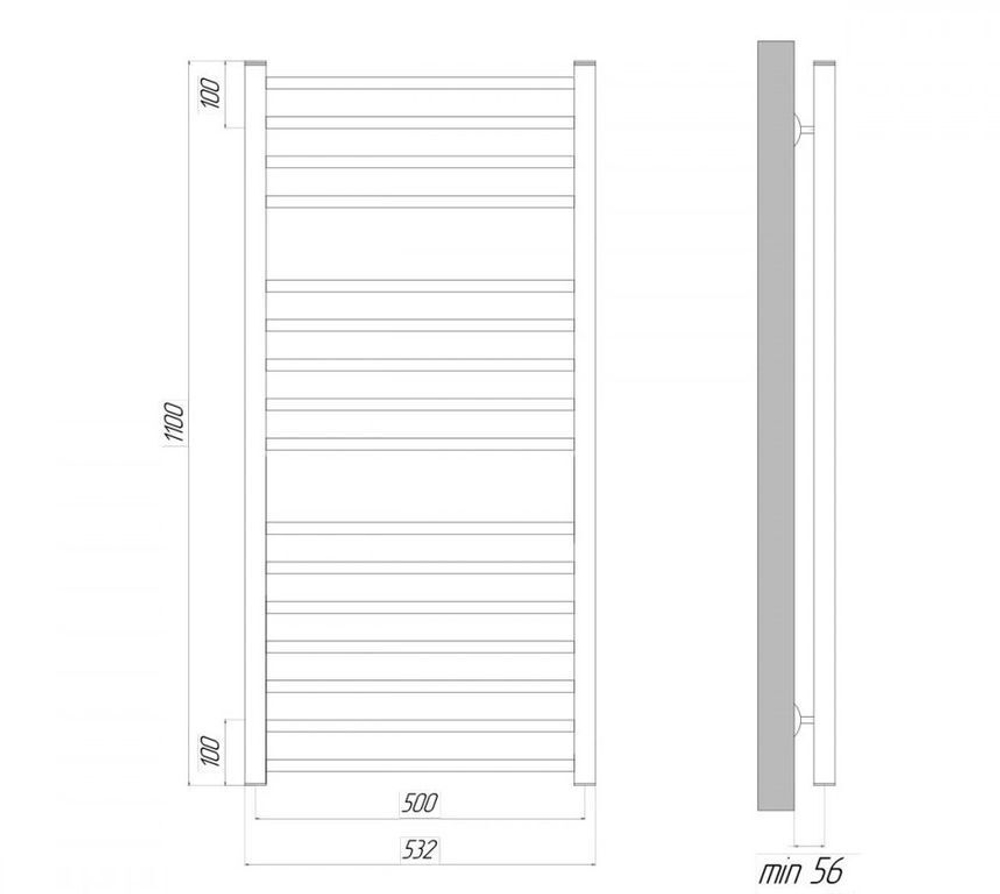 Полотенцесушитель водяной Lemark Ursus - LM72116BL (П16 500x1100), черный