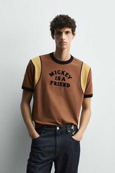 ZARA HARRY LAMBERT X DISNEY ФУТБОЛКА С КОНТРАСТНОЙ НАДПИСЬЮ, КОРИЧНЕВЫЙ