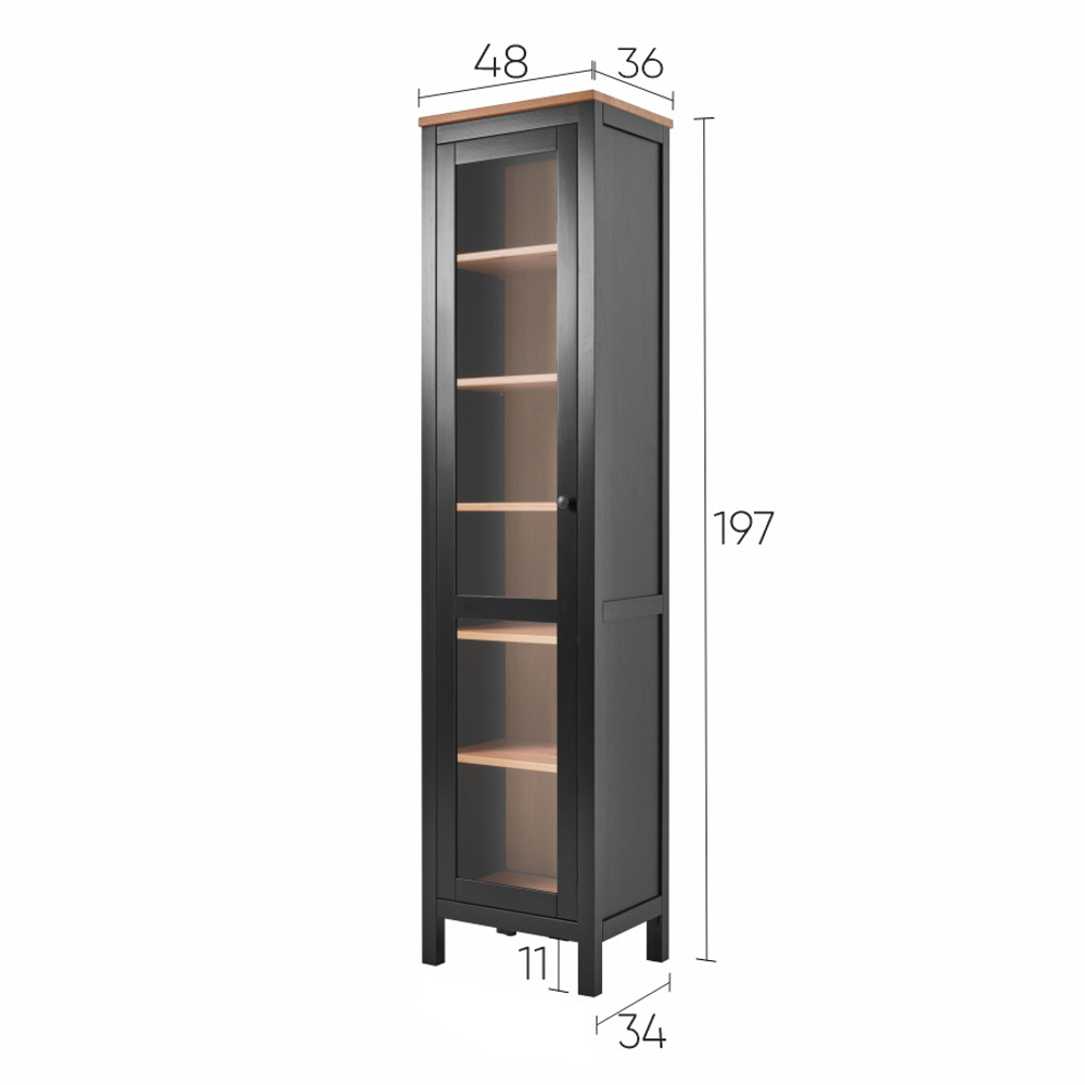 Шкаф-витрина Хемнэс Hemnes/Кымор, ст/ст 49х198х37 см, черный/светло-коричневый