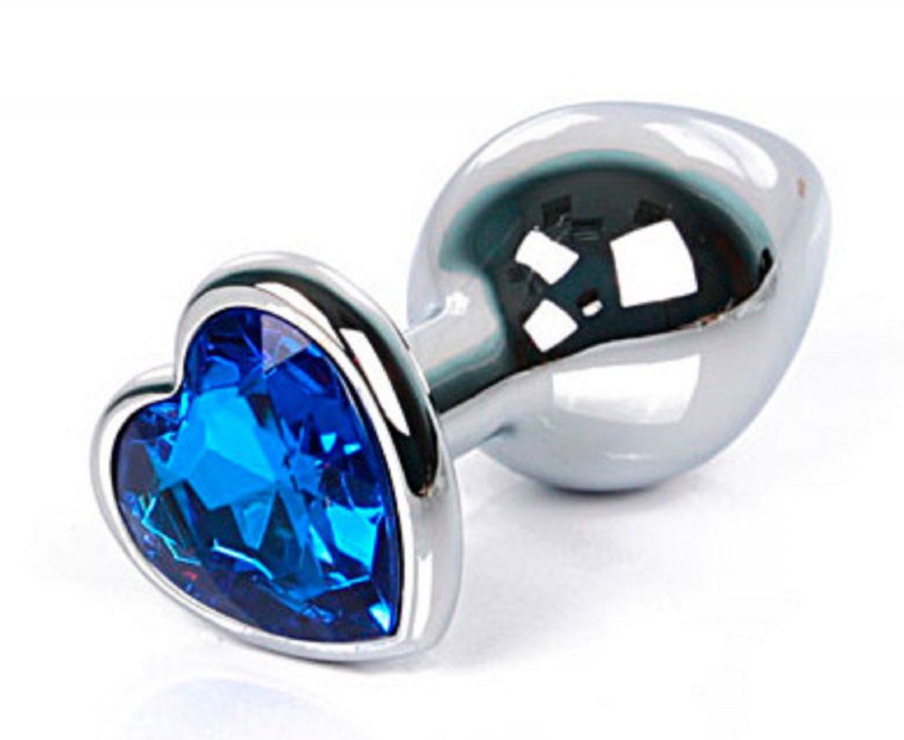 Анальная втулка с кристаллом сердце Small синий 7 см