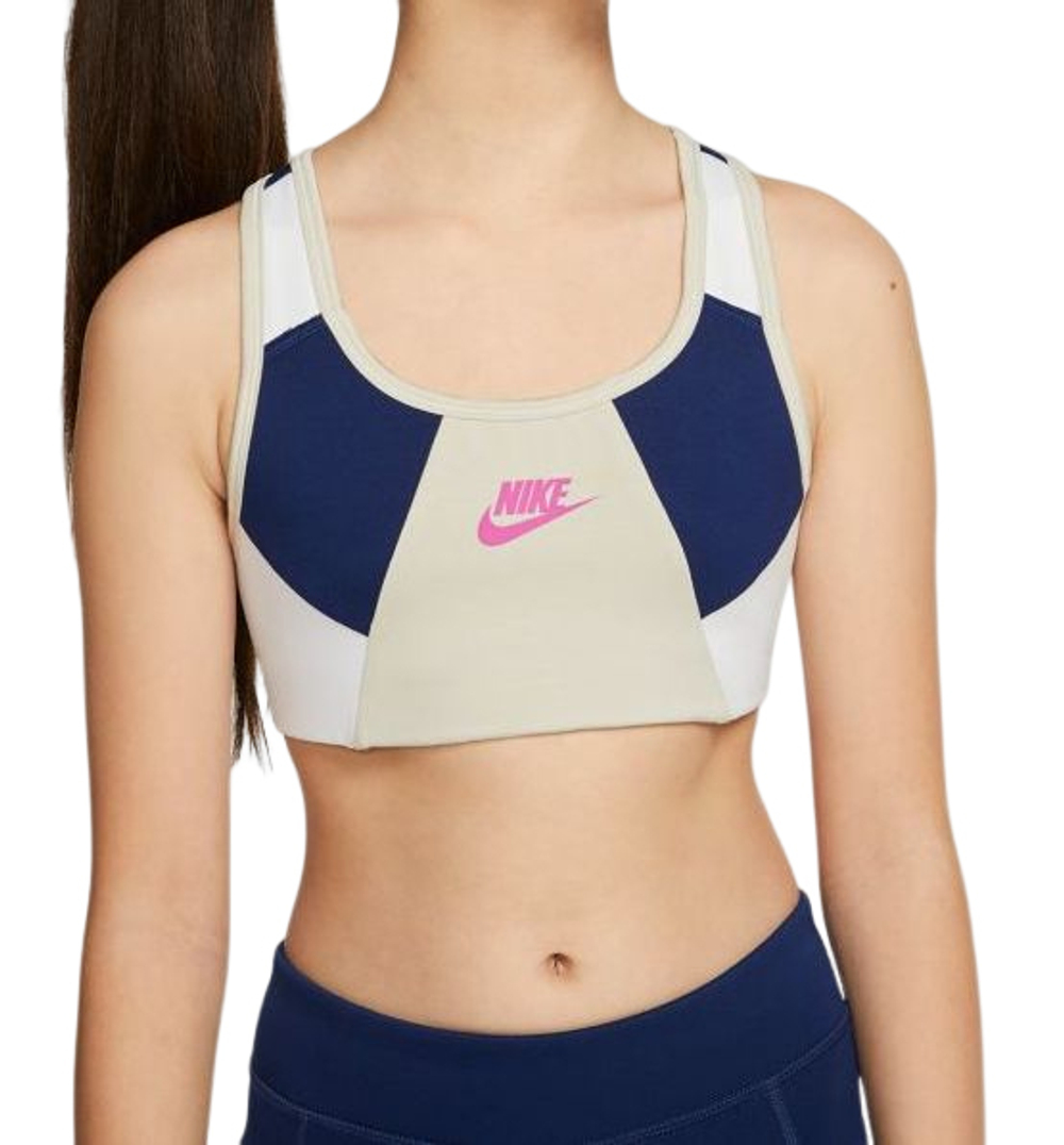 Топ для девочки теннисный Nike Bra Classic Veneer NSW G - light orewood brown/blue void/white/fire pink