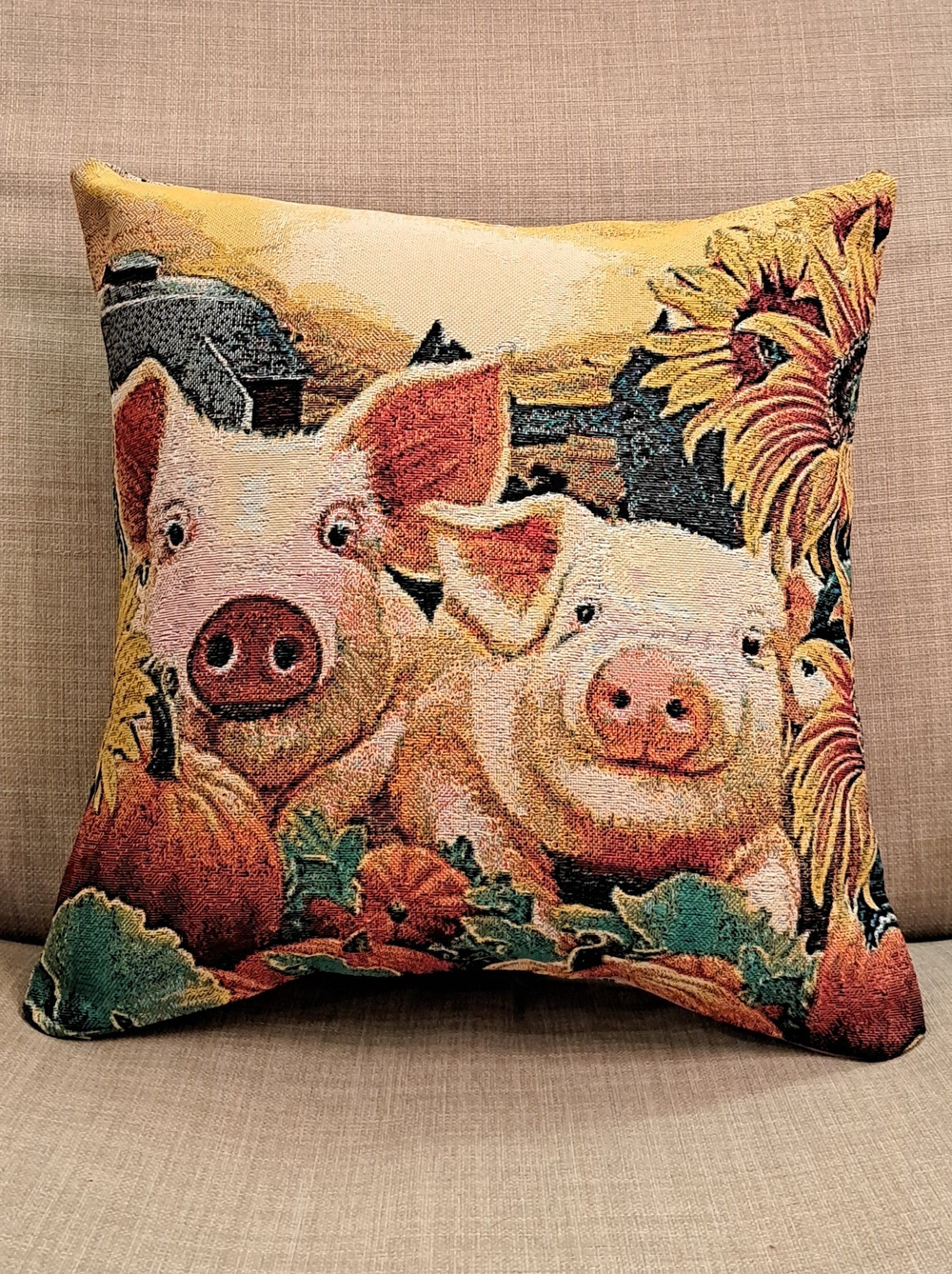 Декоративный гобеленовый чехол для интерьерной подушки На хуторе 38*38