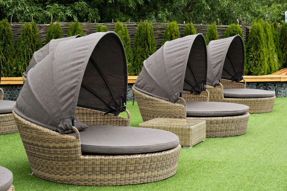 "Стильяно" плетеная кровать круглая, цвет соломенный