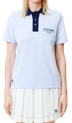 Женское поло Lacoste Roland Garros Edition Terry Knit Tennis - light blue/navy blue