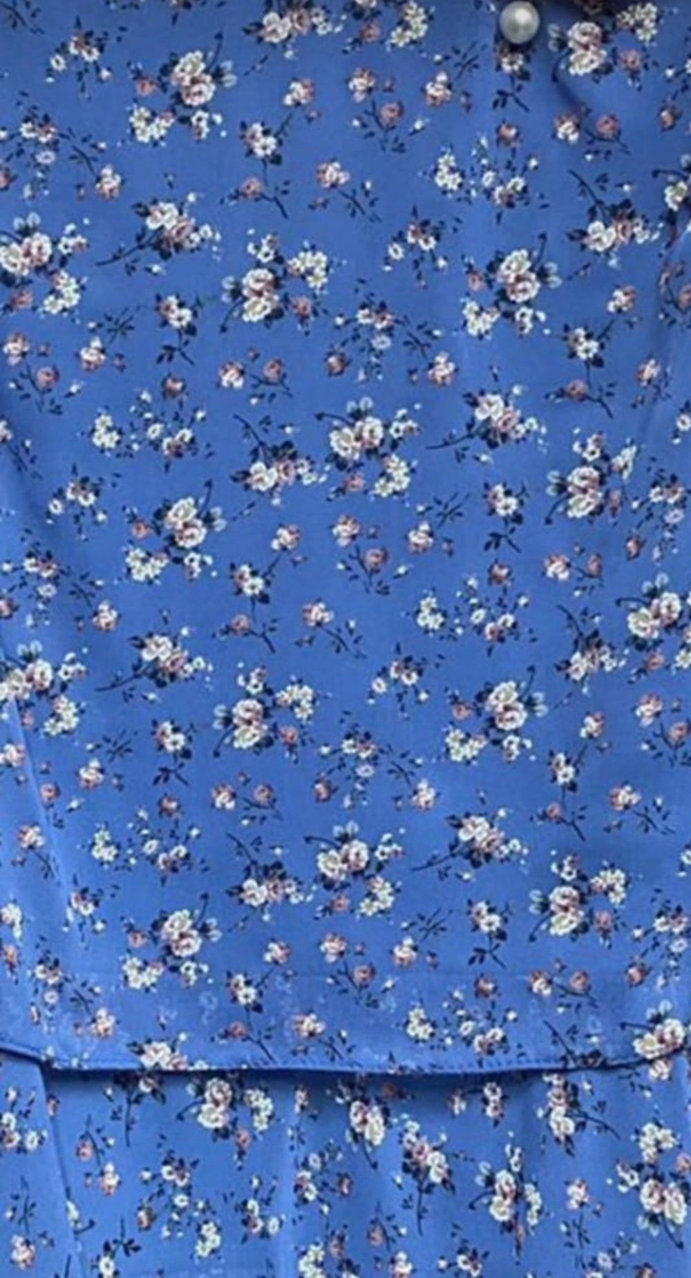 Платье женское синее голубое в цветочек с оборками оборки на работу праздничное повседневное свободное для беременных осеннее весеннее летнее офисное шифоновое лёгкое размер 48 50 L XL лёгкое тонкое до колен  3/4 три четверти рукав силуэтное