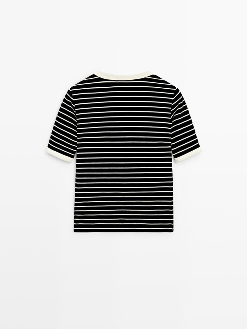 Massimo Dutti Футболка с коротким рукавом и контрастными полосками, черный