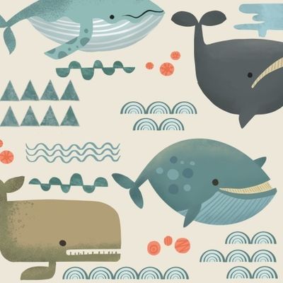 seamless pattern with fishes, whales quality illustration